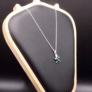 925 Sterling Silver Necklace W/ Sea Turtle CZ Emerald Anniversary Birthday Gift